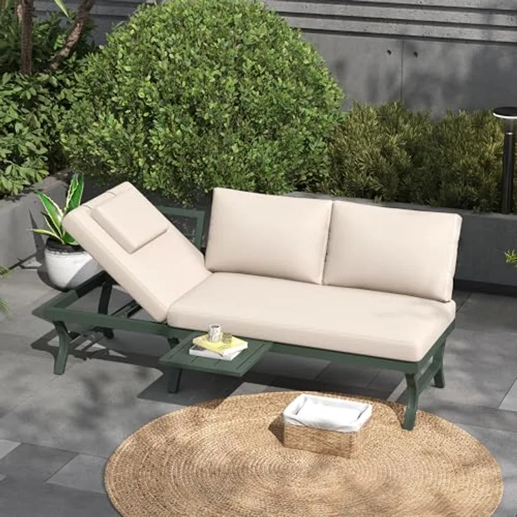 Ball & Cast Gartenlounge Set, Outdoor Sofa 3-Sitzer mit Verstellbarer Kippfunktion, für Garten, Terrasse & Balkon, Grün