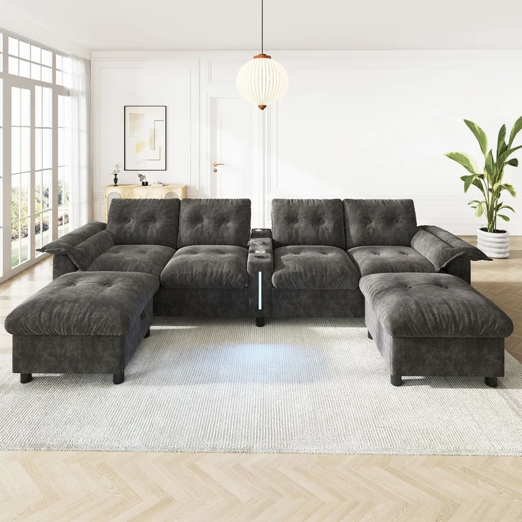 Modulares 6-Sitzer-Ecksofa, B 312 x T 142 x H 82 cm, Chenille, U- oder L-Form – Bild 2