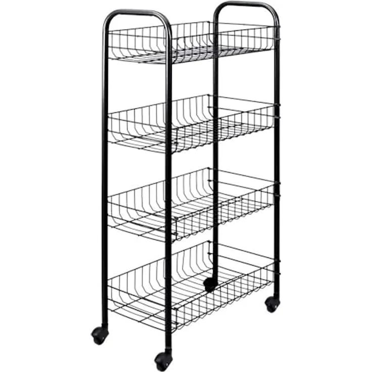 Metaltex Pisa 4-stöckiger Trolley mit Rädern, Mehrzweck-Aufbewahrungswagen für Küche, Bad, Büro und Garage, schwarz, 41 x 23 x 84 cm