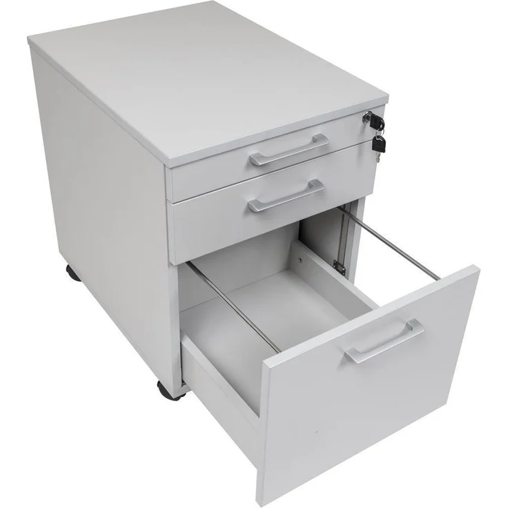 Schreibtisch und Holz Rollcontainer, 3 Schübe, grau, 160x80x75 cm – Bild 4