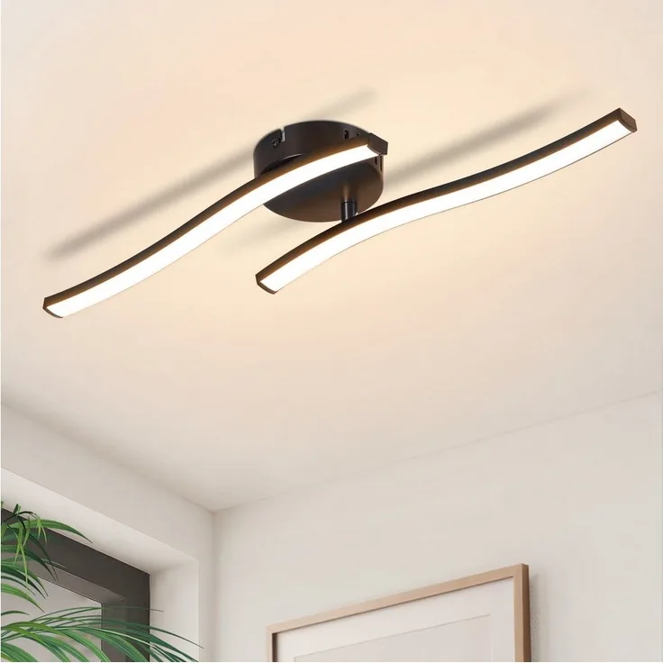 Nettlife Deckenleuchte Flur Schwarz 6W 3000K Modern Innen Wellen Design Warmweiß, LED fest integriert, Warmweiß, Schlafzimmerlampe Warmweiß LED Deckenbeleuchtung für Küche Flur