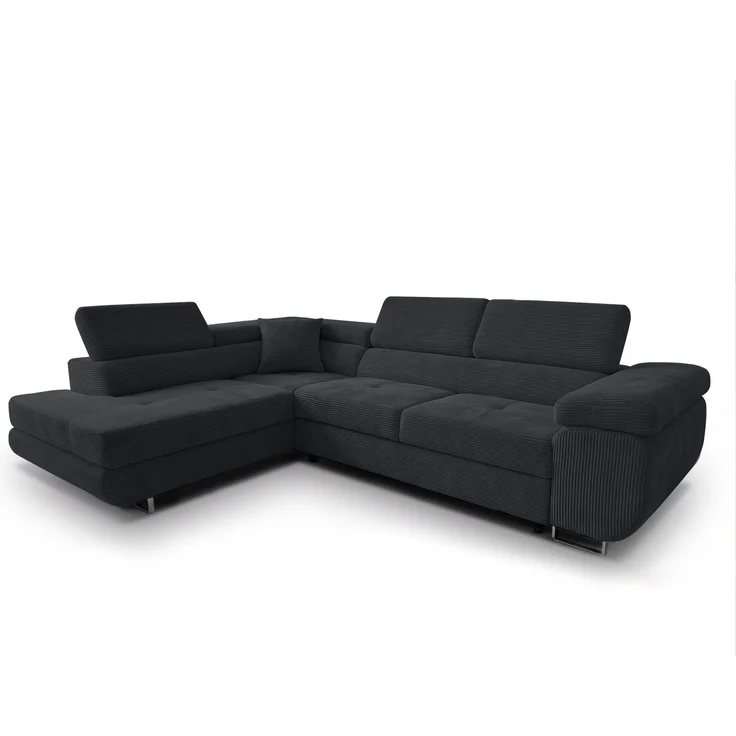 AX LIVING Konak Cord-Schlafsofa L Schwarz 276 cm breit mit Bettkasten, Kopfstützen – Bild 7