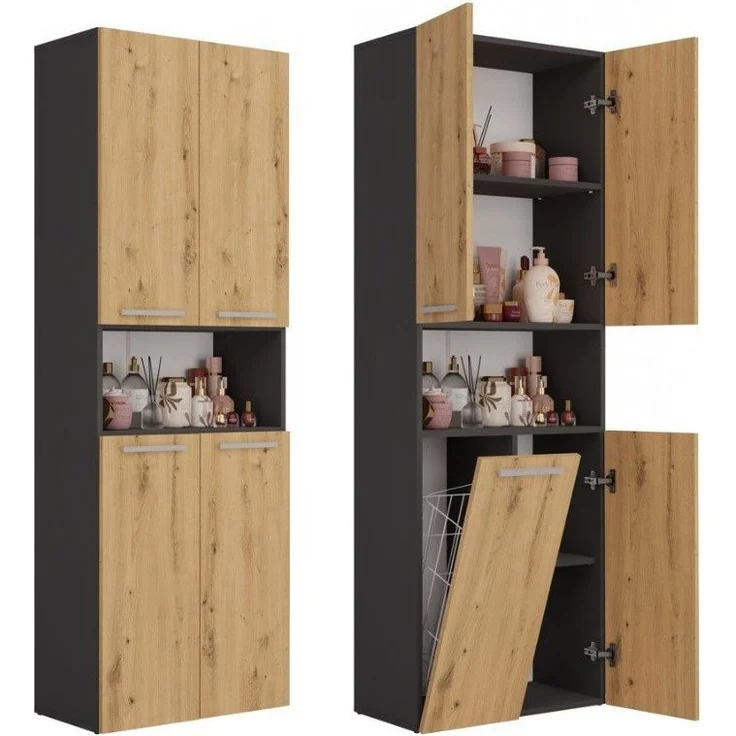 ibonto Hochschrank Badezimmerhochschrank Platzsparendes Aufbewahrungswunder – Bild 1