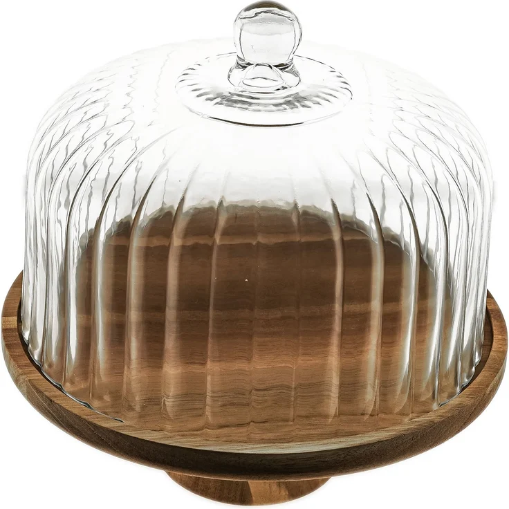 Luana La Torta Grande Servierplatte mit Glasglocke & Holzfuß - ø30 cm – Bild 3