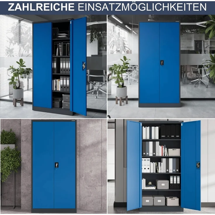 MegaDeal 4x Aktenschrank abschließbar KADO - 5 Ebenen verstellbar, Flügeltüren | Metallschrank Werkstatt Mehrzweckschrank Büroschrank aus Stahl Werkzeugschrank, 185x90x40cm Anthrazit-Blau – Bild 6
