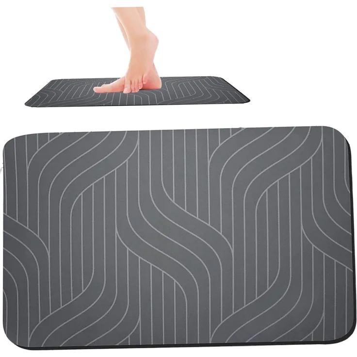 ABC Badematte aus Stein, schnelltrocknende Badematte, rutschfeste Badezimmermatte, Badebodenmatte, Teppich, 40x60cm, grau