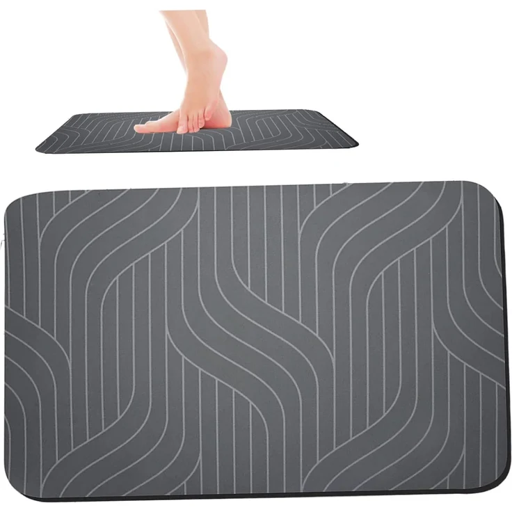 ABC Badematte aus Stein, schnelltrocknende Badematte, rutschfeste Badezimmermatte, Badebodenmatte, Teppich, 40x60cm, grau – Bild 1