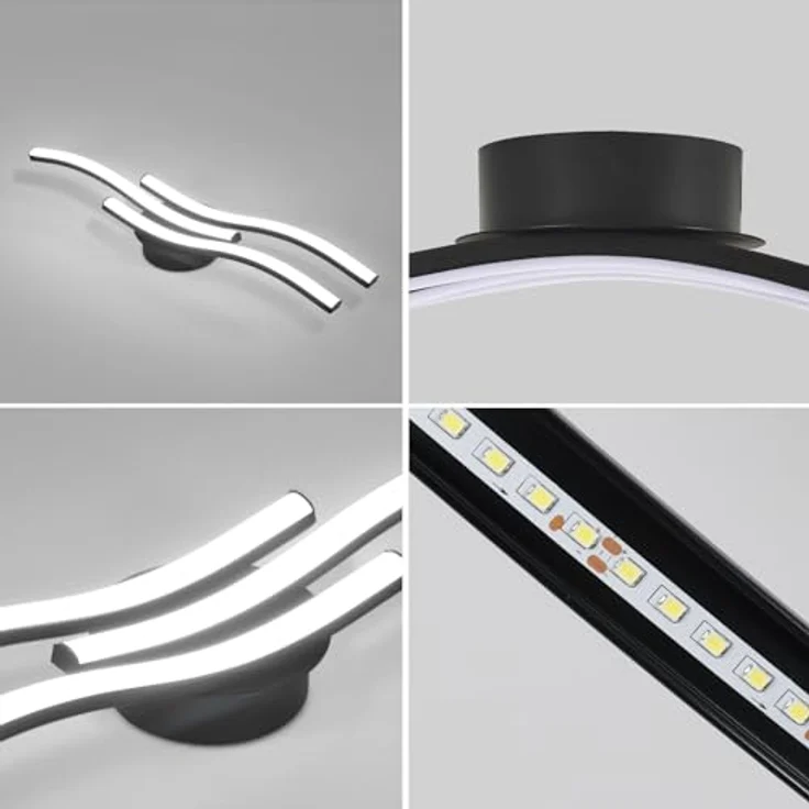 Goeco LED Deckenleuchte 18W, Modern Schwarze LED Deckenlampe mit 3 LED-Lichtleisten 6500K Kaltweißes Licht, LED Lampe Deckenbeleuchtung für Schlafzimmer Wohnzimmer Flur Küche – Bild 5