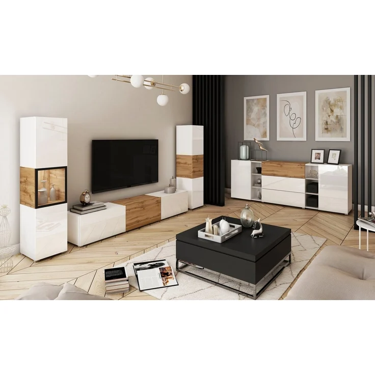 INOSIGN Wohnwand BERLIN III, (Komplett-Set, 3-St), moderne grifflose Mediawand Breite 260 cm, Vitrine mit Verglasung – Bild 2
