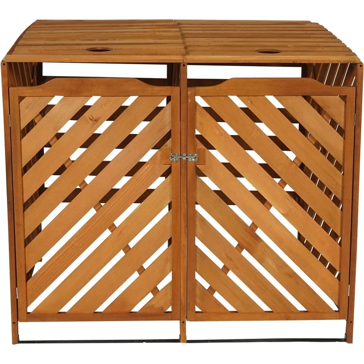 XL 2er-/4er-Mülltonnenverkleidung HWC-J44, Mülltonnenbox, erweiterbar 121x133x98cm Holz MVG-zertifiziert ~ braun – Bild 6
