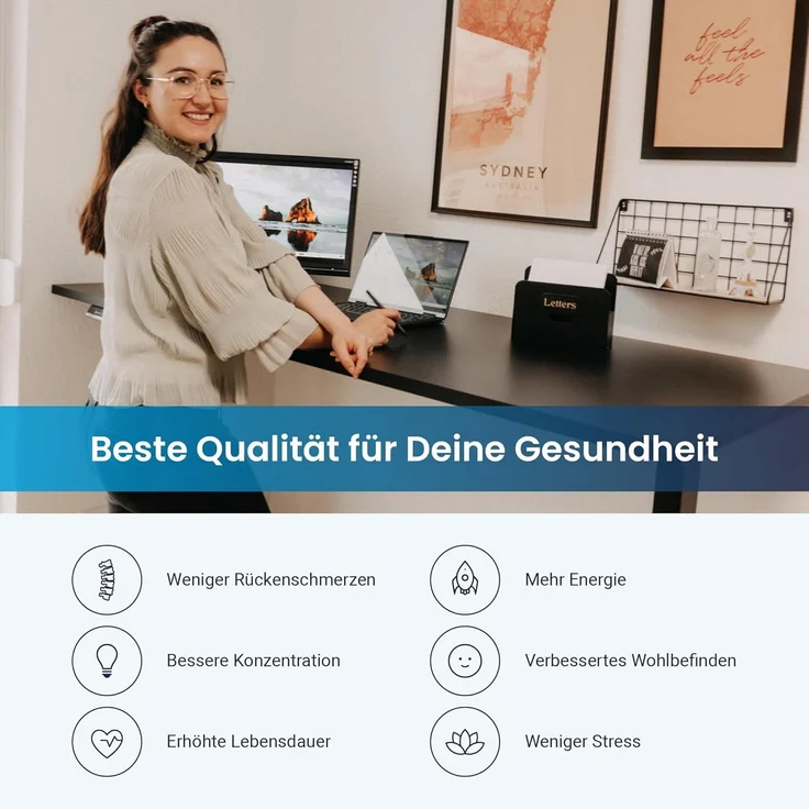 Desktopia Pro X - Elektrisch höhenverstellbarer Schreibtisch / Ergonomischer Tisch mit Memory-Funktion, Schwarz, Gestell Grau, 160x80 cm – Bild 5