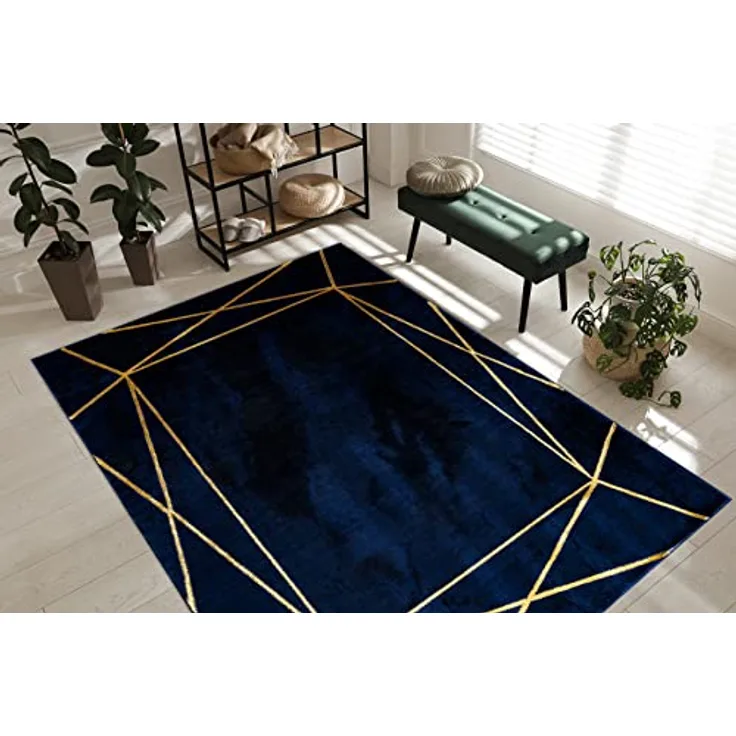 rugsX EMERALD Teppich, Blau, Rechteckig, 140x190 cm, 12 mm Florhöhe, Polypropylen & Polyester, modernes Glamour-Design