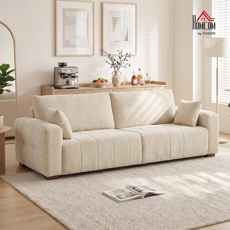 HOMCOM 3-Sitzer-Sofa, Samt (100 % Polyester), Cremeweiß, 220 x 86 x 84 cm – Bild 2