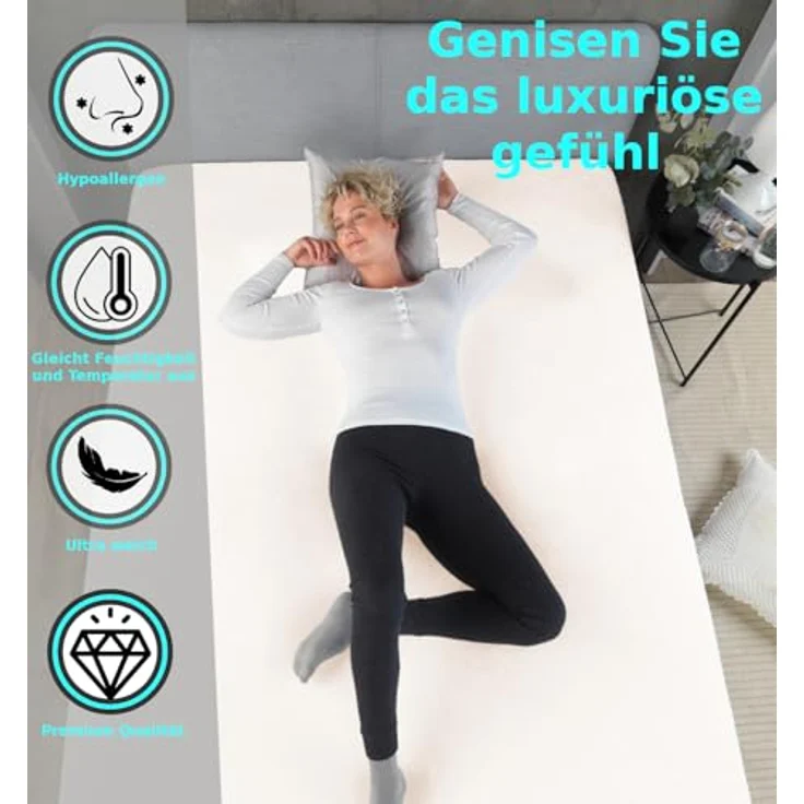 MALIKA® Premium warme Spannbettlaken Cashmere-Touch Bettlaken Jersey Fleece Spannbetttuch Laken, Farbe:Creme, Größe:120x200 cm – Bild 4