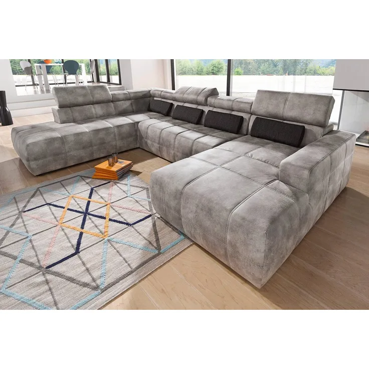 DOMO collection Wohnlandschaft Brandon viele Bezugsarten, auch in Cord und Leder, incl. Nierenkissen, mit Kopfteilverstellung, wahlweise Sitztiefenverstellung, U-Form