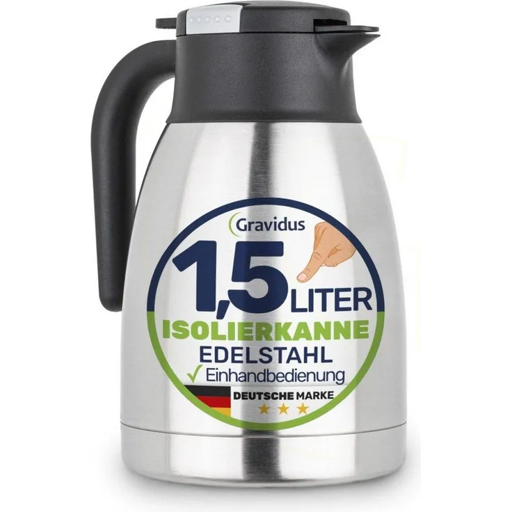 Edelstahl Isolierkanne 1,5 Liter mit Einhandbedienung