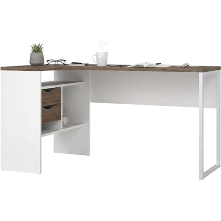 Dmora - Schreibtisch Patience, Mehrzweckschreibtisch, B?rotisch f?r PC, Eckschreibtisch, 145x81 h77 cm, Wei? – Bild 3