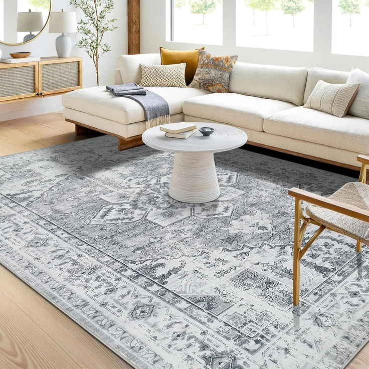 Boho Teppich Kurzflor Waschbar Weich Rutschfest Vintage Grau 160x230cm – Bild 3
