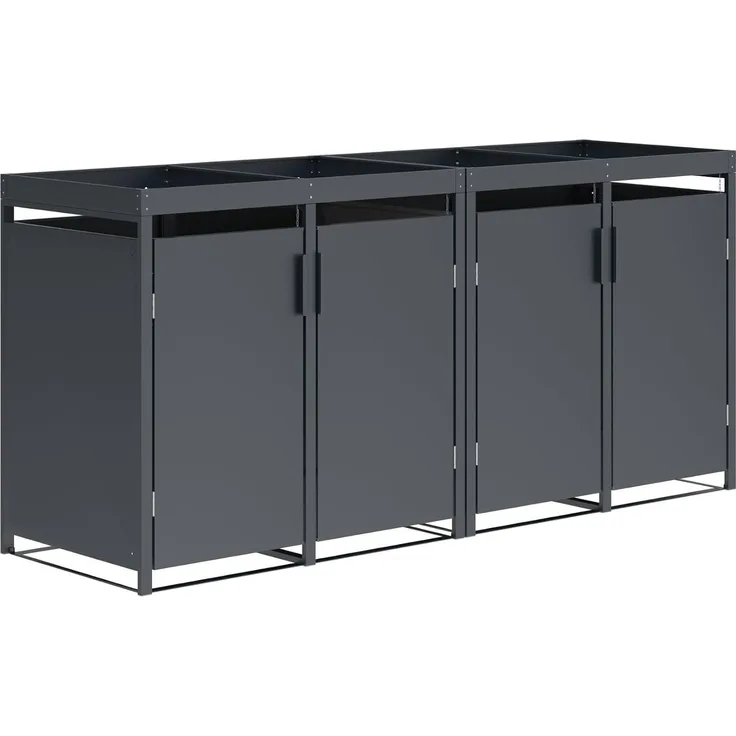 DEGAMO ULM Mülltonnenbox mit Pflanzwanne 4-er, Stahl verzinkt, anthrazit, 264x80x124cm für 4x Tonnen bis 240 Liter