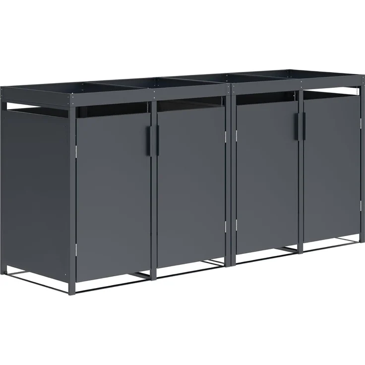 DEGAMO ULM Mülltonnenbox mit Pflanzwanne 4-er, Stahl verzinkt, anthrazit, 264x80x124cm für 4x Tonnen bis 240 Liter – Bild 1