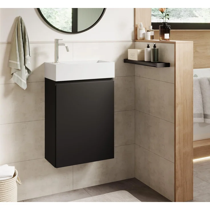 Badplaats Gäste-WC Waschtisch Set Angela 40 x 22 cm Schwarz Matt - Platzsparend Badmöbel Set mit Waschbecken und Unterschrank, Soft-Close – Bild 6