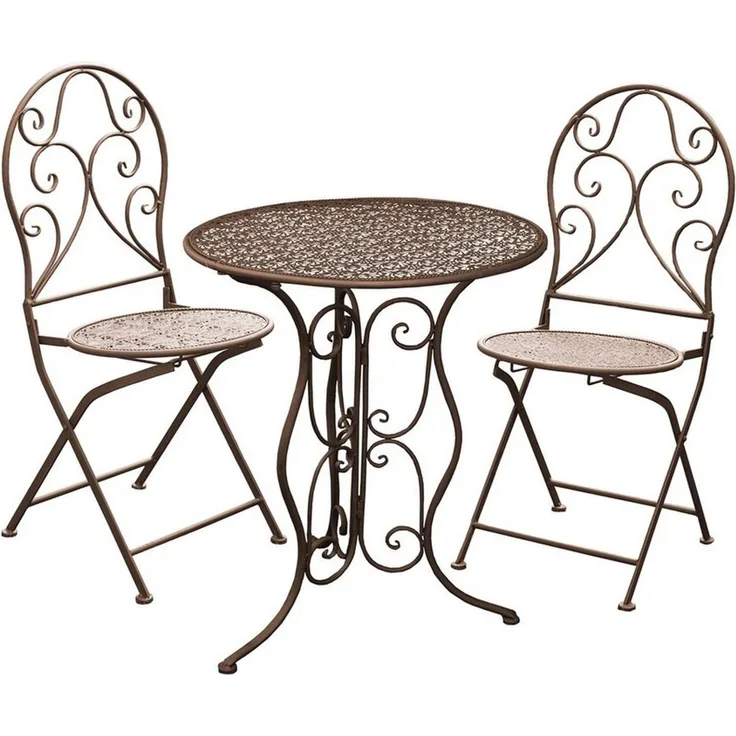 HTI-Living Balkonset Tischgruppe Lani Antik, (Set, 3-tlg, 1x Tisch, 2x Stühle), Sitzgruppe Metall Garten nostalgisch