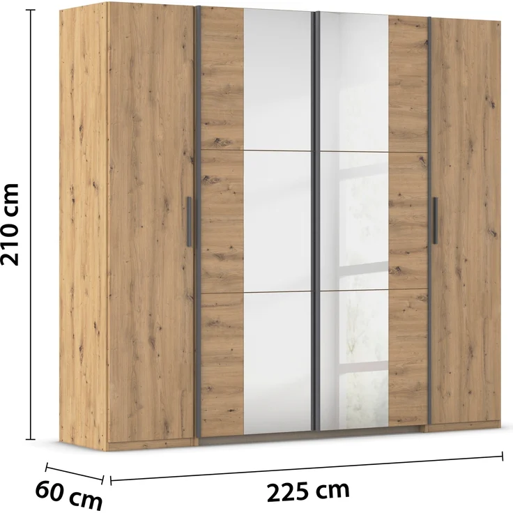 rauch Kleiderschrank, Dreh- und Schwebetürenschrank KRONACH, 4-türig, Eiche Artisan, 225 x 210 x 60 cm – Bild 4