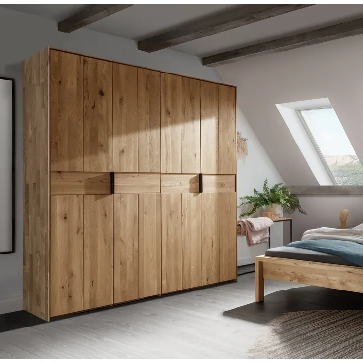 Home affaire Drehtürenschrank Huven, Kleiderschrank, viel Stauraum, Aufbewahrung Massiv Eiche, unterschiedliche Schrankbreiten erhältlich "218cm Hoch"