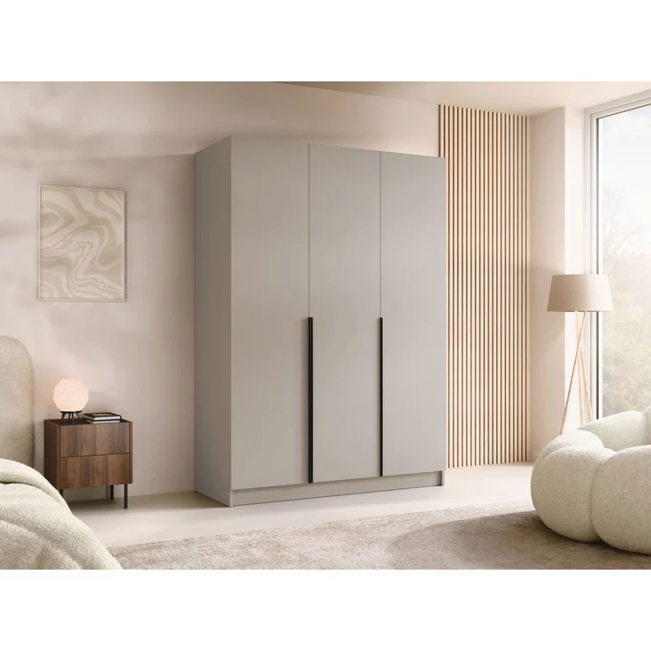 Mirjan24 'Cikzori' Kleiderschrank mit Einlegeböden und Kleiderstange, 3-türig, Laminatplatte, 215 x 58 x 150 cm, Cashmere / Schwarz, ohne Spiegel – Bild 2
