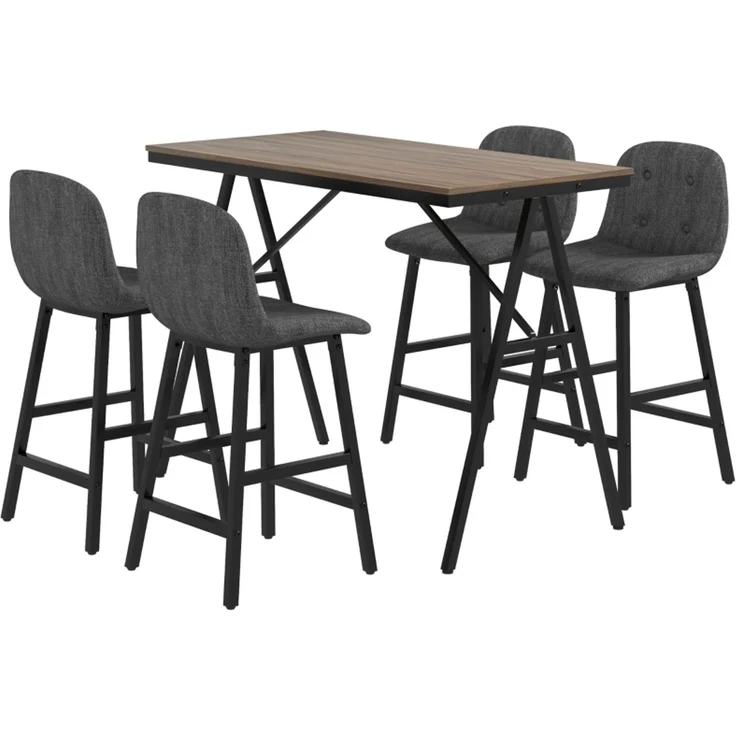 Bargarnitur 5-teilig, Tisch und 4 Stühle, Knopfheftung, dicke Polsterung, Leinenoptik, Dunkelgrau--Dunkelgrau--120x60x91cm--YOUDENOVA – Bild 2