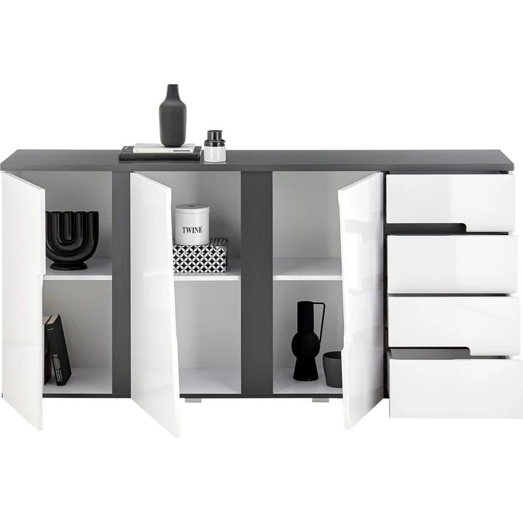 Kommode >Boston< in Weiß hochglanz - 176x83x38cm (BxHxT) – Bild 3