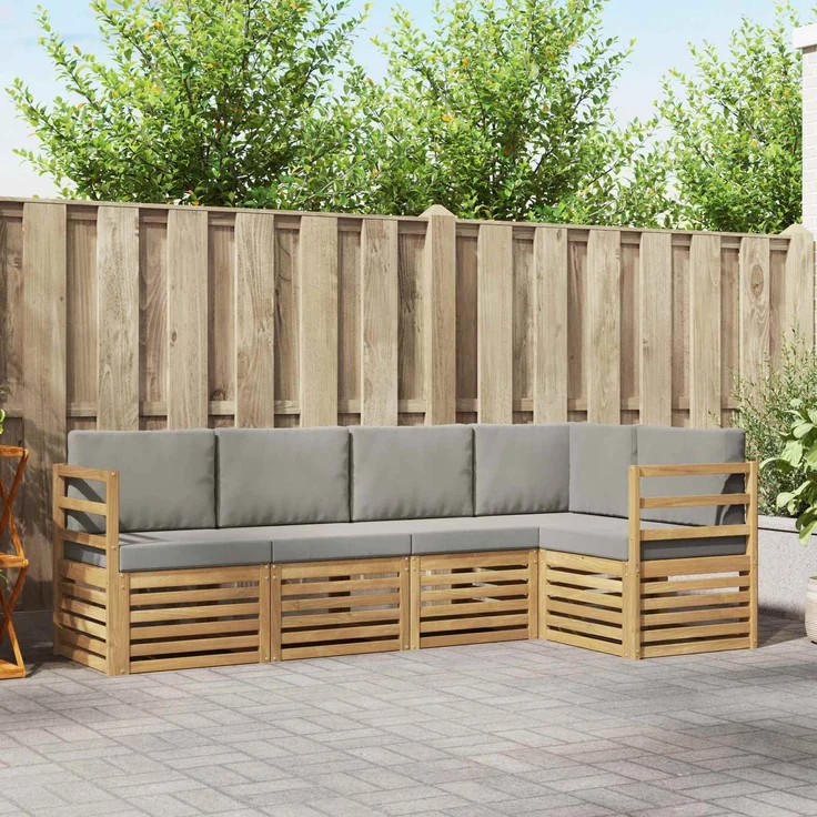 vidaXL Outdoor-Sofagarnitur 5 stk. 5-Sitzer Weiß und Hellgrau 3391816 – Bild 1