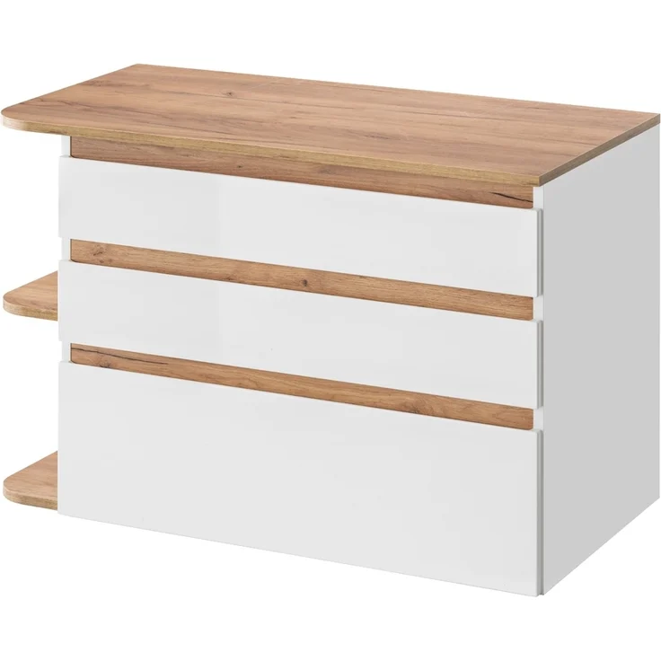 Waschtischunterschrank CAMPOS-56, Hochglanz weiß mit Wotaneiche, B/H/T: ca. 94/63,5/50 cm – Bild 2