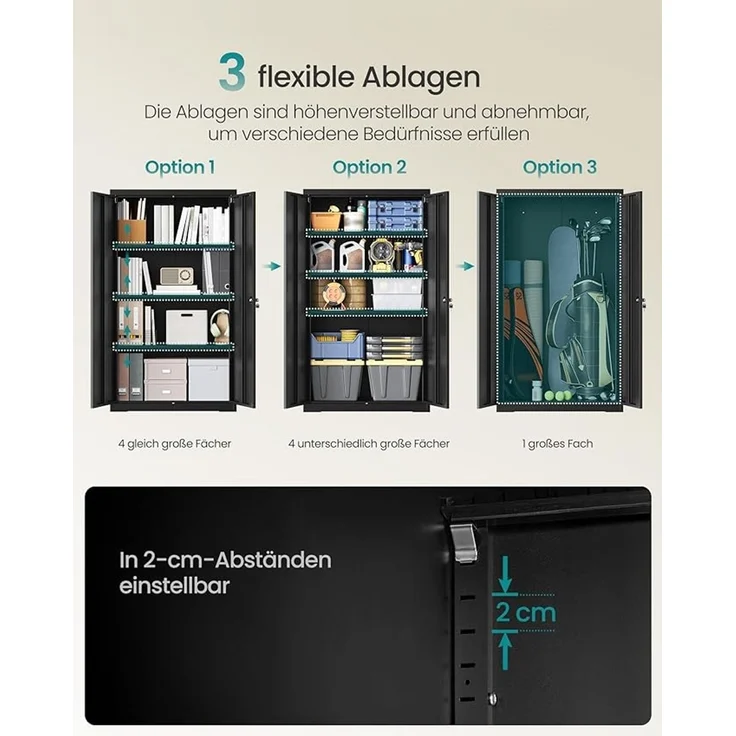 SONGMICS Stahlschrank mit 2 Türen, abschließbar, 3 verstellbare Ablagen, Aufbewahrungsschrank für Büro, 80 x 40 x 140 cm, schwarz – Bild 5
