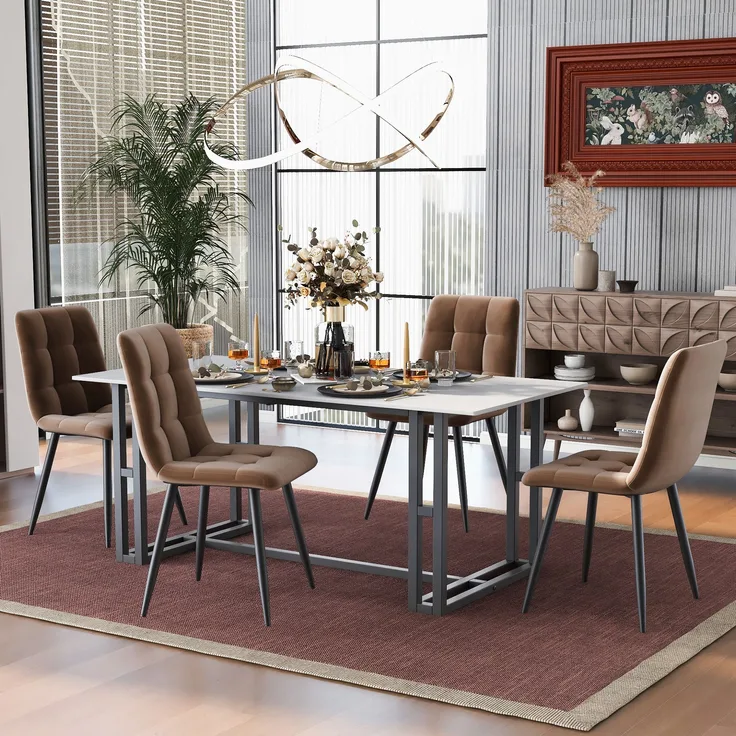 Esszimmerstühle 4er-Set, 86x46x44 cm, braun mit Samtbezug & Metallgestell