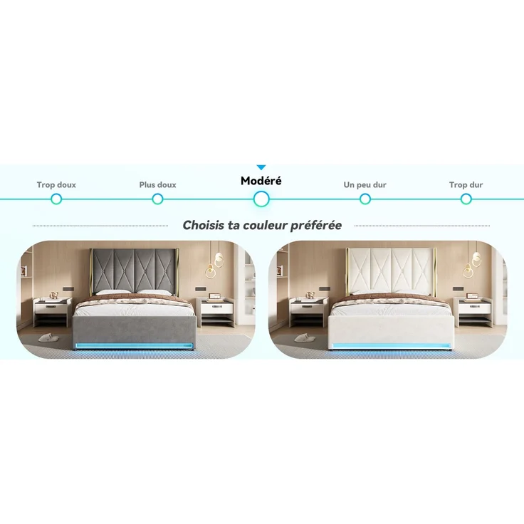 TavilaEcon Boxspringbett Veloursbett mit hohem Kopfteil, Seitentaschen & USB beige Liegefläche 160 × 200 cm – Bild 5