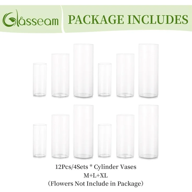 Vase Glaszylinder Tulpenvase Tischvase Set 15cm 20cm 25cm 4 M+L+XL – Bild 8