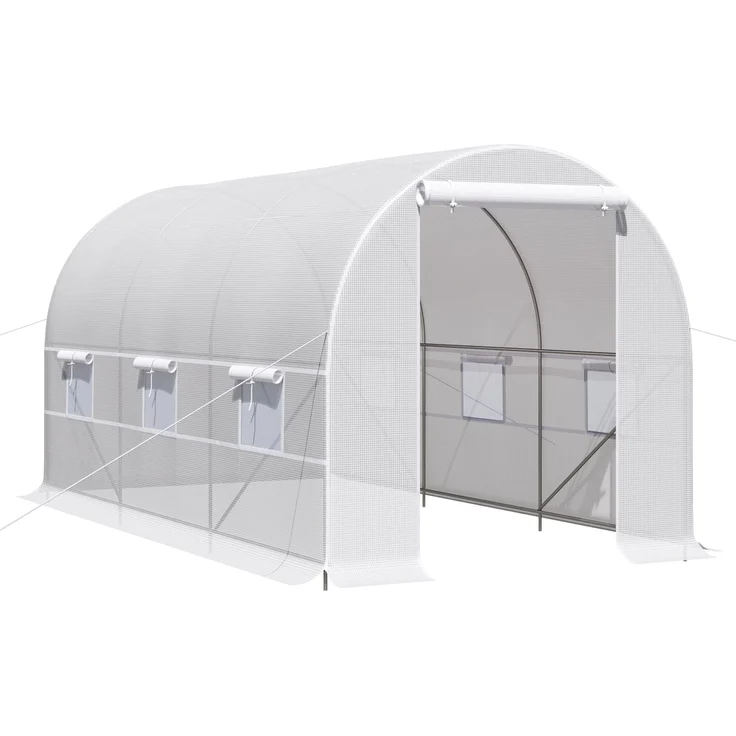 MELAYR, Tunnelgewächshaus, 400 x 200 x 200 cm, Gartengewächshaus mit Rolltor und 6 Fenstern, PE 140 g/m², Weiß – Bild 2