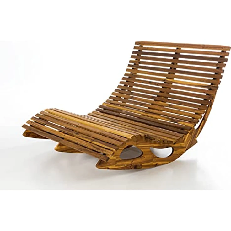 CHILLROI® Ergonomische Doppelschwungliege XXL Saunaliege aus Akazienholz, 150 x 120 x 66/95 cm, für Innen- und Außenbereich, maximale Belastbarkeit 260 kg – Bild 2