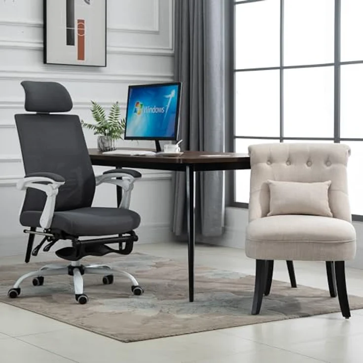 HOMCOM Relaxsessel Sessel mit Rückenkissen, Loungesessel mit Leinenoptik (Fernsehsessel, 1-St, Postersessel), für Wohnzimmer, Schlafzimmer, 52,5 x 69 x 77 cm, Cremeweiß – Bild 3