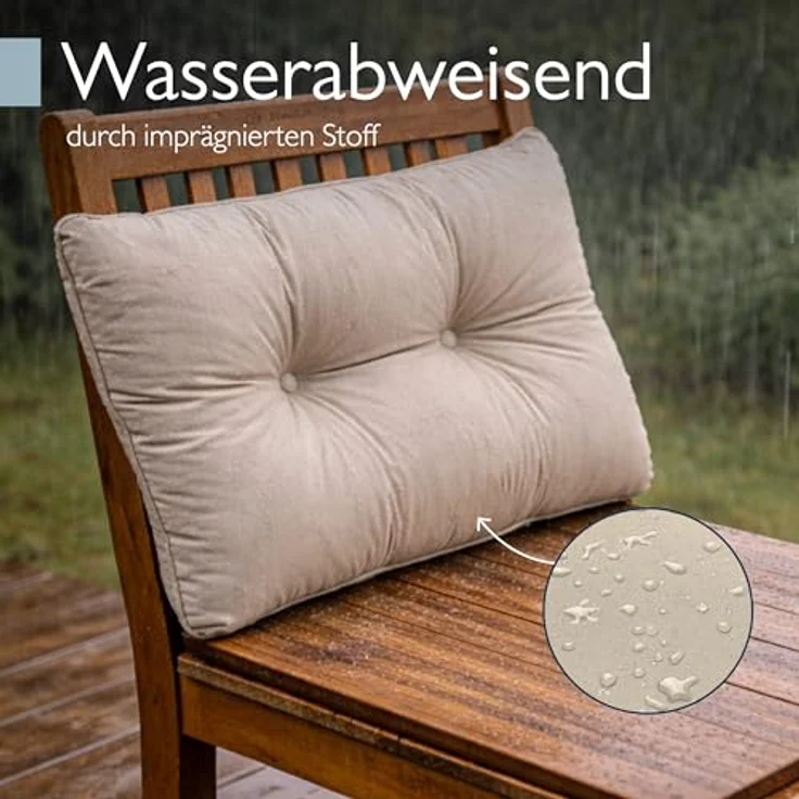 Beautissu Lounge Kissen Outdoor Rückenkissen 70x40x12 cm – wetterfest, schmutzabweisend, polster, beige – Bild 4