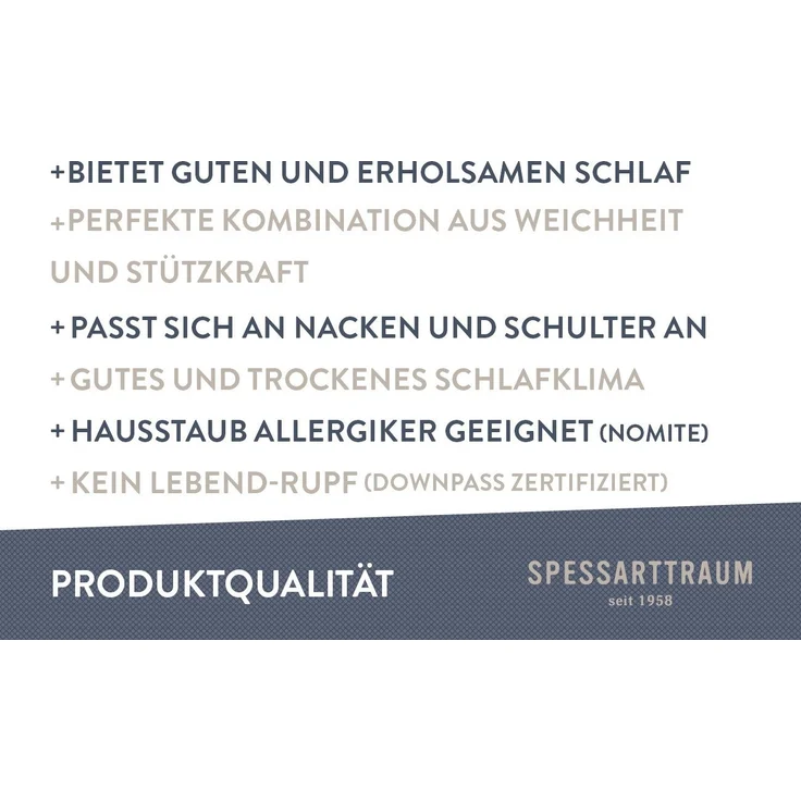 SPESSARTTRAUM 3-Kammer-Kopfkissen Premium******, Füllung: 90% Gänsedaunen / 10% Gänsefedern, Klasse 1, Downpass zertifiziert (Außenkammern), Bezug: 100% Baumwolle, nachhaltig (Made in Green), Hausstauballergiker geeignet, gute Stützkraft, Seitenschläfe... – Bild 3