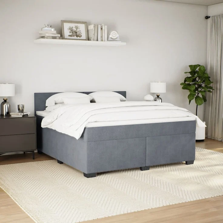 vidaXL Boxspringbett mit Matratze Dunkelgrau 180x200 cm Samt 3288673 – Bild 5