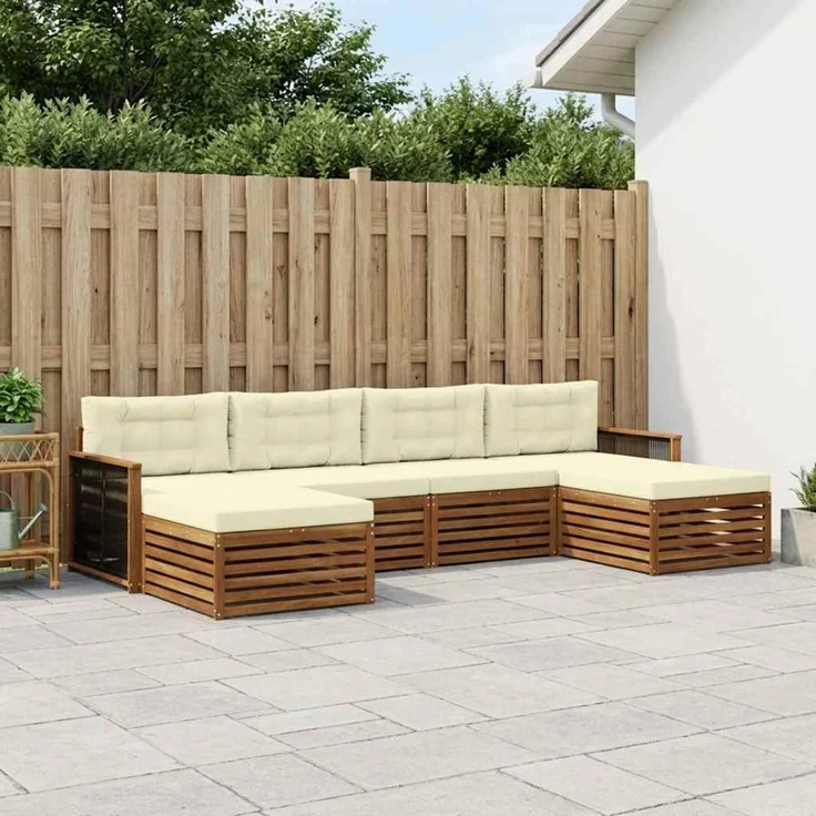 vidaXL Outdoor-Sofagarnitur 6 stk. 4-Sitzer Natur und Creme 3383683 – Bild 1
