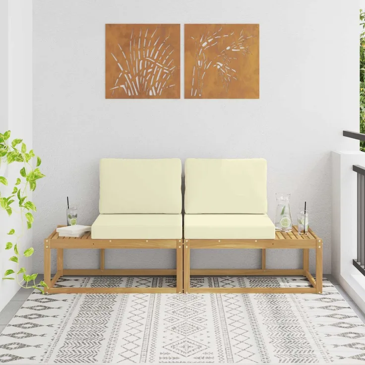 vidaXL Outdoor End Sofa mit Kissen 2 Stück Weiß Massivholz Akazie 901483