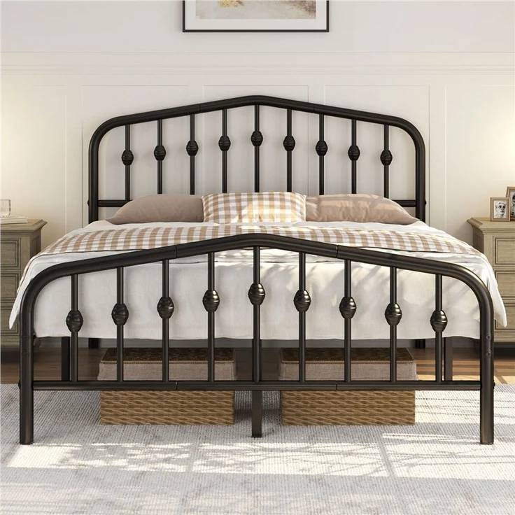Yaheetech Metallbett 90-160cm (B), Bettrahmen Vintage Bettgestell mit kronenförmigem Kopfteil – Bild 3