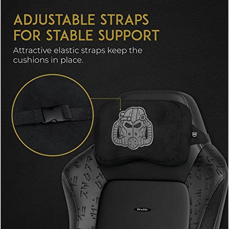 noblechairs Memory Foam Kissen-Set Fallout Brotherhood of Steel Special Edition, Ergonomisches Kissen für Gaming-Stühle mit Lendenwirbelstütze und Nackenkissen, schwarzer Polyesterbezug – Bild 4