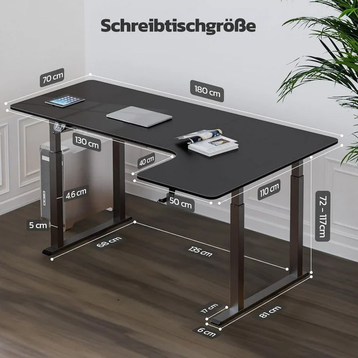 Dripex Eckschreibtisch Elektrisch Höhenverstellbar 180x110 L-form Schreibtisch Standing Desk – Bild 3