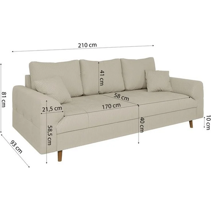 S-Style Möbel Polstergarnitur 3+2+1 Zara mit Braun Holzfüßen im skandinavischen Stil aus Cord-Stoff, (1x 3-Sitzer-Sofa, 1x 2-Sitzer-Sofa, 1x Sessel), mit Wellenfederung – Bild 4