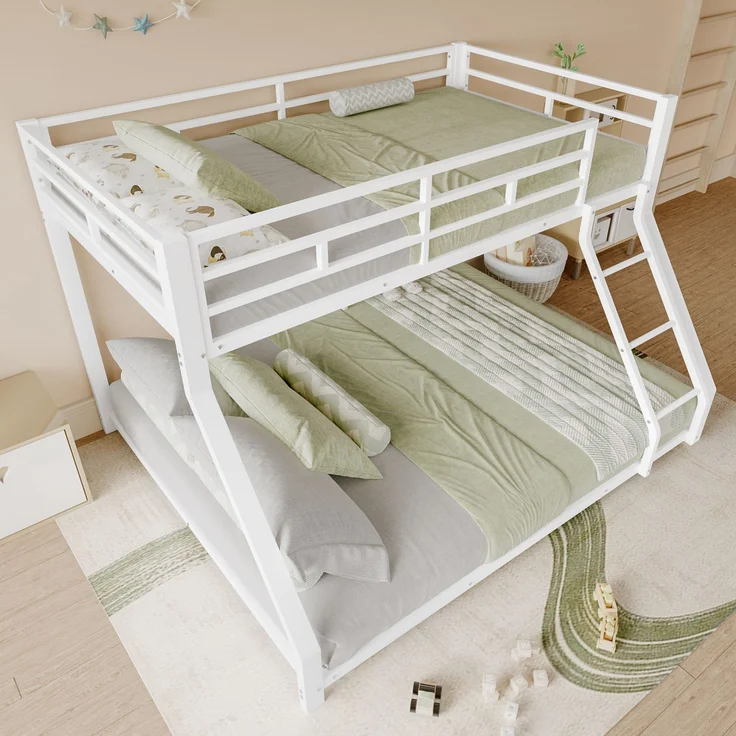 Etagenbett, 90*200 cm 140*200 cm, Geländer, Stufe, en747 zertifiziert, ohne Matratze, Metall, Weiß – Bild 6